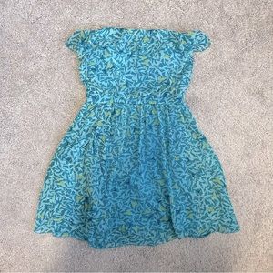 B Darlin Strapless Flowy Dress - Bird Pattern